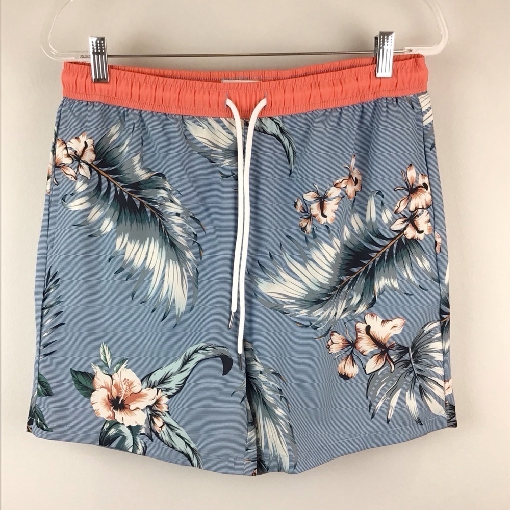 Public Record Swim Hybrid Stretch Unlined Blue Floral Shorts | L